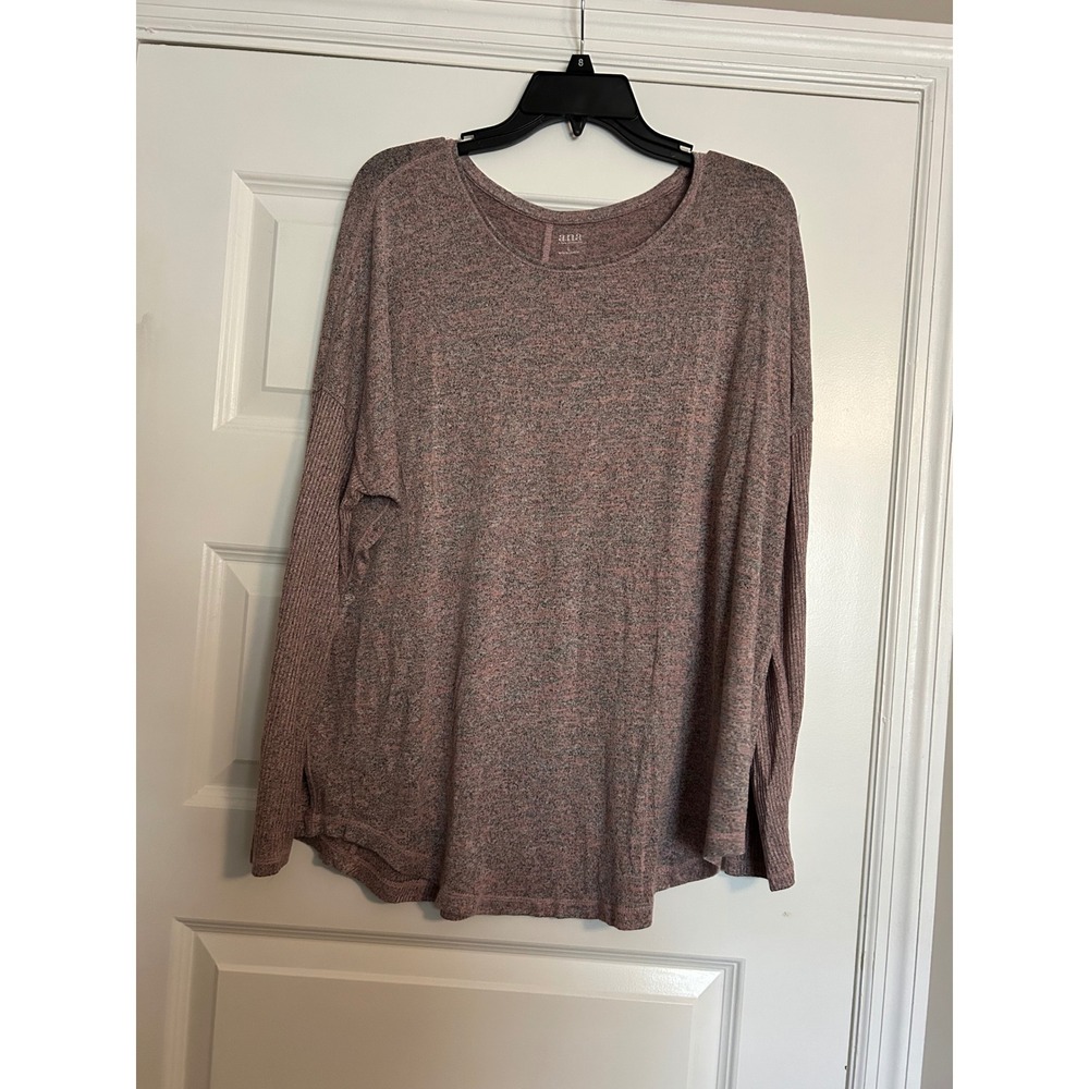 a.n.a A New Approach Mauve Pink Space Dye Ribbed Back Long Sleeve Top Large